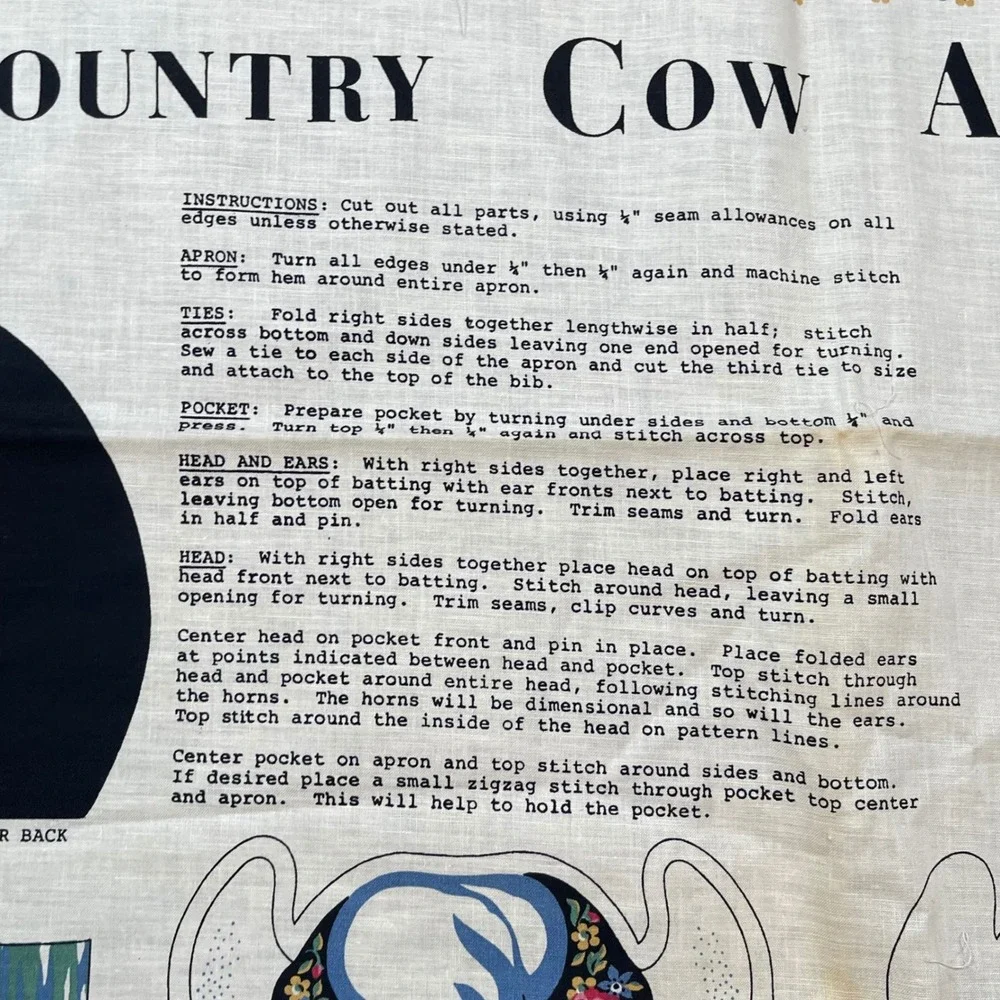 Vintage‎ Country Cow Apron Fabric Panel Springs Industries 6109 Cut N Sew Craft